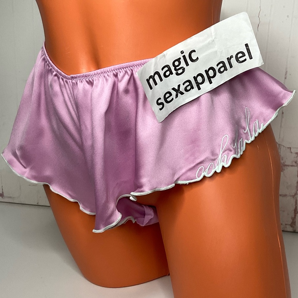 VS L SATIN RUFFLES OH LA LA VERY SEXY HIGH- LEG CHEEKY PANTY EMBROIDERY SHORTS